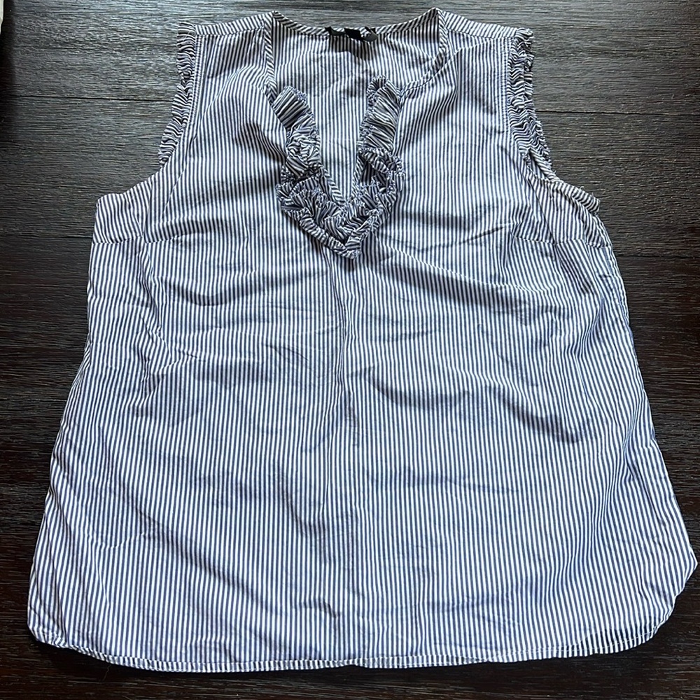 JCrew Size 2 Sleeveless Ruffle Blue Striped Tank